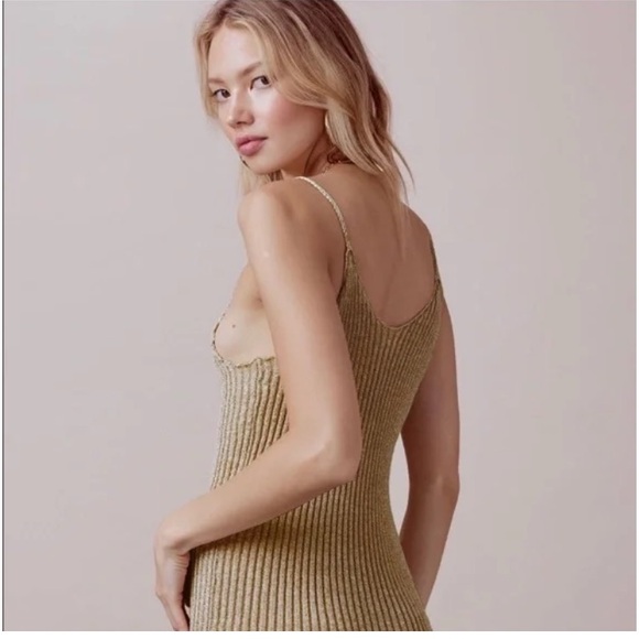 For Love and Lemons Gold Metallic Knit Tank Dress S NWT - Picture 5 of 9